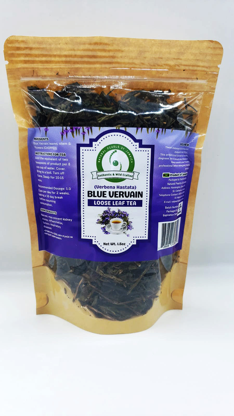 Natural Pearls of Jamaica Blue Vervain Loose Leaf Tea, 1.5oz - Sweet Jamaica Shopping