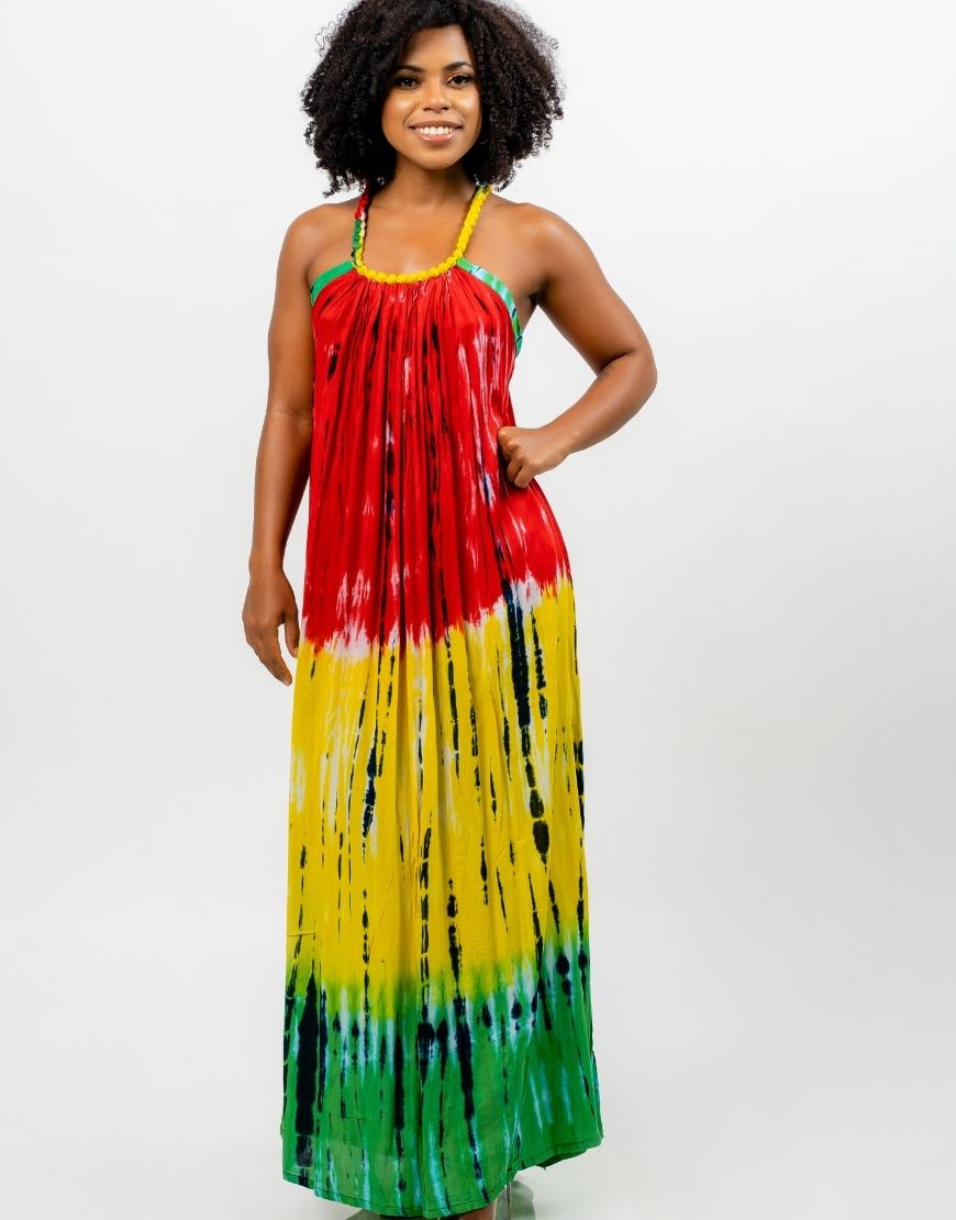 Bead neck tye & dye dress