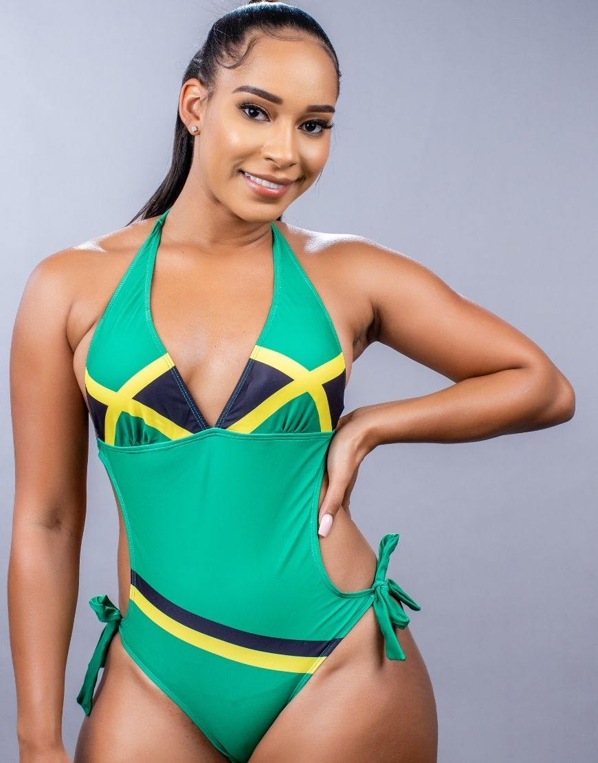 JAMAICA FLAG MONOKINI SWIMSUIT WITH WAIST TIES