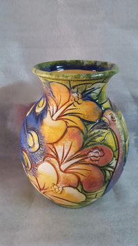Peacock & hibiscus vase