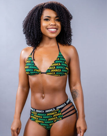 JAMAICA ALL-OVER PANEL SIDE STRINGS BIKINI SWIMSUIT SET- FLAG