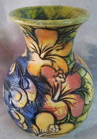 Peacock & hibiscus vase